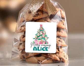 Mahjong Christmas Gift Stickers, Merry Mahjong Name Labels, Holiday Party Favor Tags, Funny Mahjong Stickers for hostess, Xmas Gift Labels
