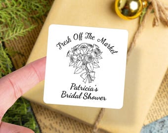 Fresh Off The Market Bridal Shower Gift Stickers, Custom Bridal Party Thank You Tags, Bachelorette Party Favor Labels, Summer Wedding Favors