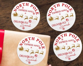North Pole Gift Stickers/Kids Christmas Gift Tag/Custom Christmas Gift Tag/Christmas Personalized Stickers with Name/North Pole Santa Labels