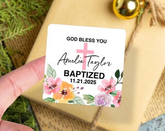 God Bless You Baptism Party Favor Stickers/Personalized Mi Bautizo Gift Labels/Custom Envelope Labels/Bulk Christening Favors/Baptism Favors