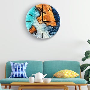 Live Edge Rustic Olive Wood Wall Clock, Olive Wood Wall Clock - Custom Made Resin , Home gift,  New Home Gift