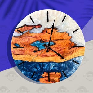 Custom Made Resin & Olive Wood Wall Clock, Made to order Epoxy and Olive Wood Wall Clock, Home gift, Live Edge Rustic Olive Wood Wall Clock
