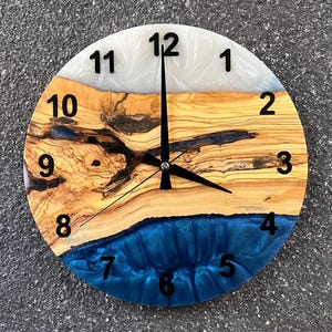 Custom Olive Wood & Epoxy Resin Wall Clock: Silent, Live Edge Rustic Decor