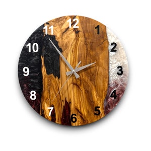 Custom Made Resin & Olive Wood Wall Clock, Made to order Epoxy and Olive Wood Wall Clock, Home gift, Live Edge Rustic Olive Wood Wall Clock