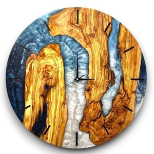 Made to order Epoxy and Olive Wood Wall Clock, Custom Made Resin & Olive Wood Wall Clock, Home gift,