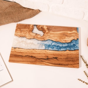 Custom Made Resin River Charcuterie Board, Epoxy and Olive Wood Serving Board, Rectangle Resin Serving Plate, Handmade Serving Tray, Unique