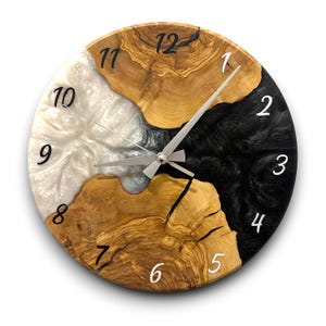 Olive Wood Wall Clock - Live Edge with Clear Resin Detail, Home Decor