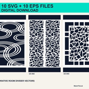 10 SVG + 10 EPS Room Divider Files, Ring, Grid and Ornamental Screen Patterns, Digital Download