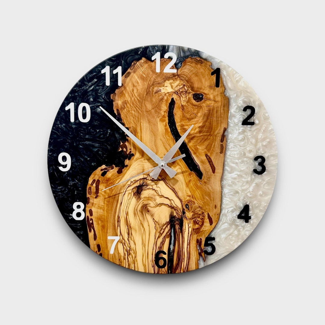 Unique Wall Clock - Epoxy Resin & Olive Wood, Custom Home Decor, Home ...