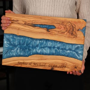Personalized Charcuterie Board , Olive Wood and Epoxy Resin Personalized Serving Board, Unique Birthday Gift
