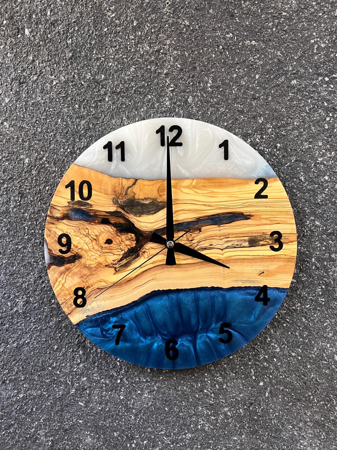 Custom Epoxy Resin Olive Wood Wall Clock Handmade Silent Rustic Live ...