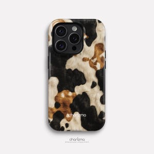 Luxury Cowhide Pattern Phone Case, Cow Print Animal iPhone Cover for iPhone 14 15 16 Pro Max 16e, Abstract Cowgirl Tough Protective Case