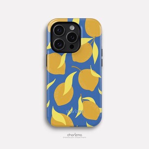 Blau Zitronen Regen Handyhülle | iPhone 14, 15, 16 Süße iPhone 16e Hülle, Blaue Handyhülle, iPhone Cover, Italienischer Sommer Obst Handyhülle