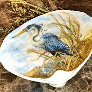 Blue Heron Large Shell Dish with 18k Gold ~ affordable Shipping