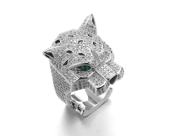 White Gold Panther Ring. 18K White Gold Plated 5A CZ. Solid White Gold Panther Ring high quality ring silver 925