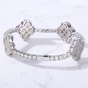 Clover Tennis Bracelet Iced Out 18k White Gold Plated. Vancleef Bracelet Van Cleef Single Clover Bracelet Silver Clover Bracelet Iced Out.