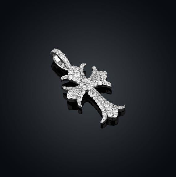 Chrome Heart Cross Moissanite Pendant.silver 925 With 18K