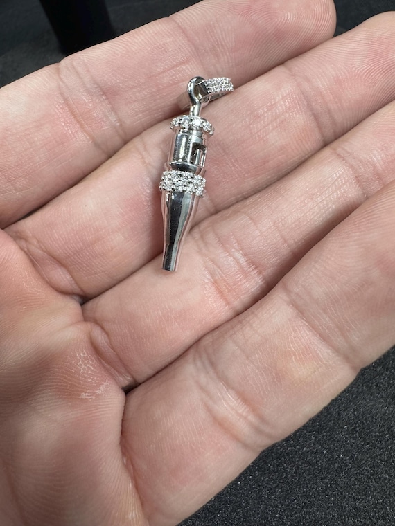 Tattoo Needle Pendant. 925 Sterling Silver 5A CZ. Tattoo