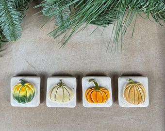 Handmade Cute Square Ceramic Magnets Autumn Themes Pumpkin Office Fridge Magnets Rustic Unique Gift Christmas