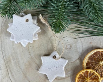 Minimalist star ornaments as Christmas decoration, white with brown speckles, Scandinavian style, timeless ornament, gift, Easter