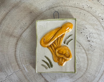 Decorative ceramic tile with chanterelle relief, handmade tile, handmade ceramic tile, gift, Easter, floral ceramics