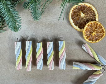 Handmade ceramic marshmallow ornaments, festive Christmas decoration, pastel colors, Christmas tree ornament, Christmas gift