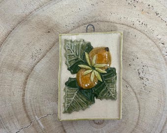 Decorative ceramic tile hazelnut relief, handmade tile, handmade ceramic tile, gift, Easter, floral ceramic