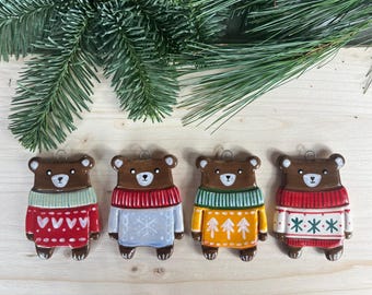 Handmade pendant with bear with sweater gift Christmas decoration wall ornament seasonal decoration Christmas winter jewelry pendant