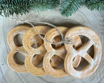 Rustic ceramic pretzel pendant, handmade Christmas decoration, natural design, vintage ornament, gift, Easter