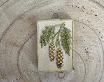 Decorative ceramic tile birch relief, handmade tile, handmade ceramic tile, gift, Easter, floral ceramic