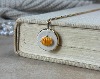 Handmade Pumpkin Pendant with Necklace Ceramic Jewelry Gold Gift Unique Accessory Easter Charm Vintage Unique