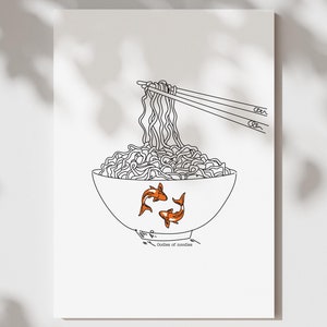 Original digital download wall art | Oodles of noodles, line art, hand drawn minimalist style.