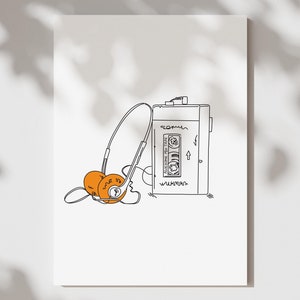 Original digital download wall art | Walkman, line art, hand drawn minimalist style.