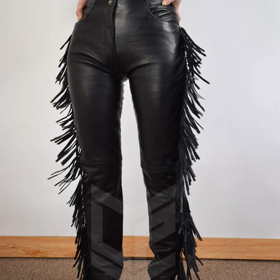 High Waist Leather Fringe Pant Western Pants Leather Pants Black Leather Pants Women Fringe Pants Festival Pants Yoga Pants Handmade Etsy UK
