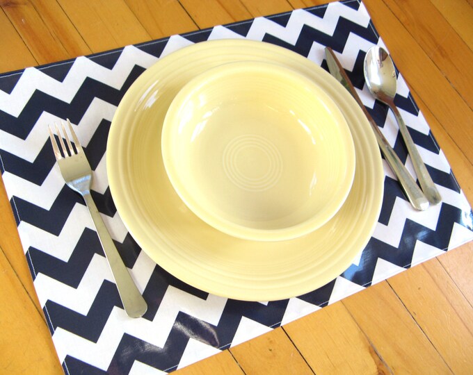 Navy Wipe Clean Placemats Lightweight Vinyl Chevrons Etsy