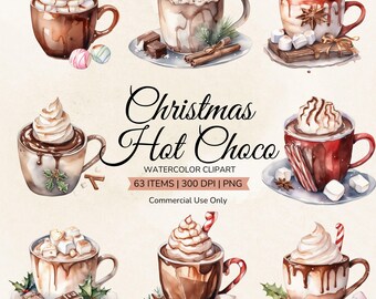 クリスマスクリップアートホットチョコレートPNG、水彩ホットチョコレートクリップアート、ホットココアPNG、クリスマスコラージュ画像、水彩ホットココアPNG