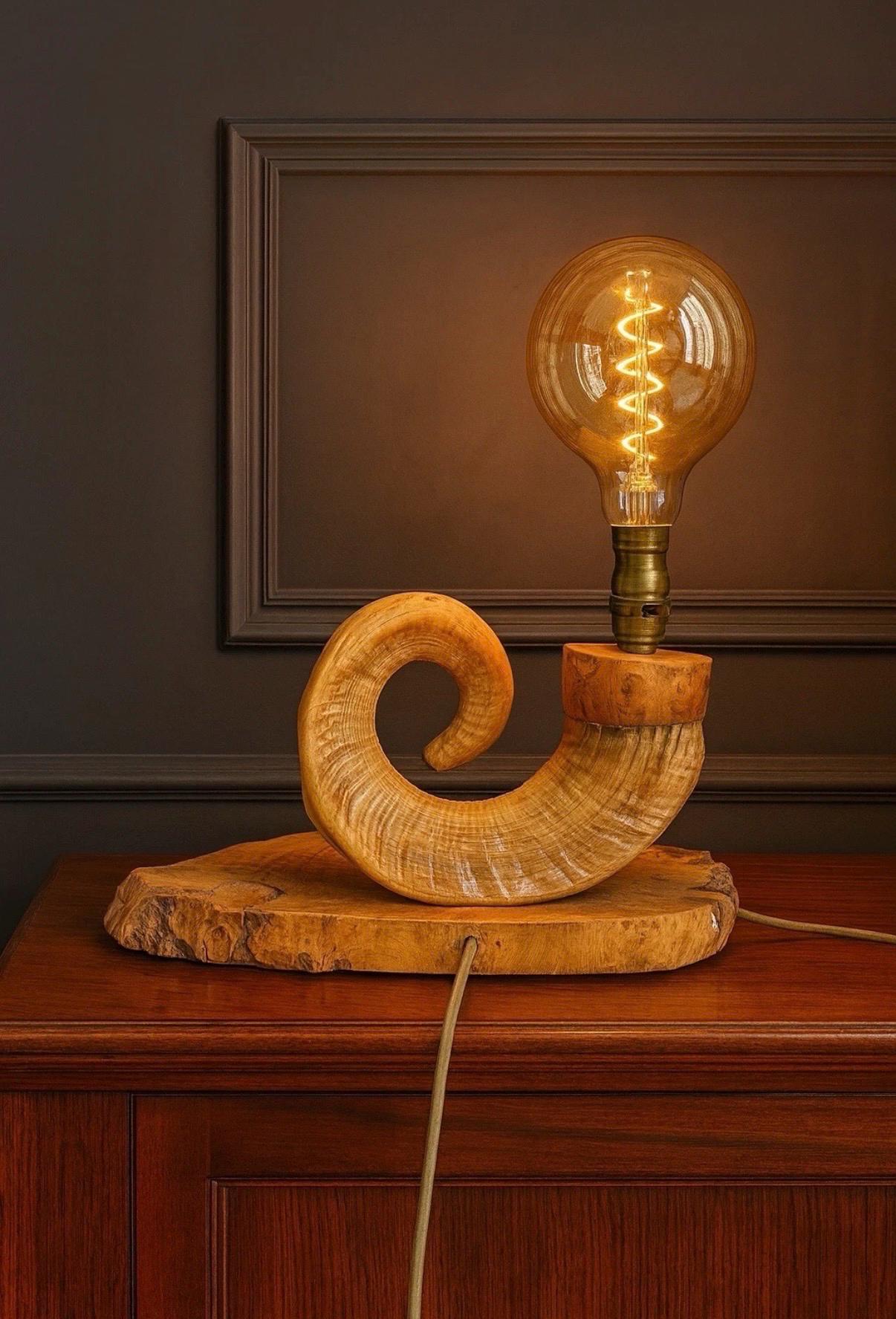 1930s French Ram’s Horn Table Lamp as Flying Fish