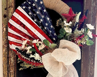Patriotic American Flag, Wreath, Americana Wreath, Flag Wreath, USA, Memorial Day, Independence Day, July 4th, Fourth of July, Front Door