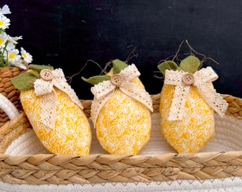 3 Lemons, Handmade, Tiered Tray, Bowl Filler, Farmhouse, Kitchen Decor, Summer Spring Decor, Basket, Wreath Tuck, Ornies