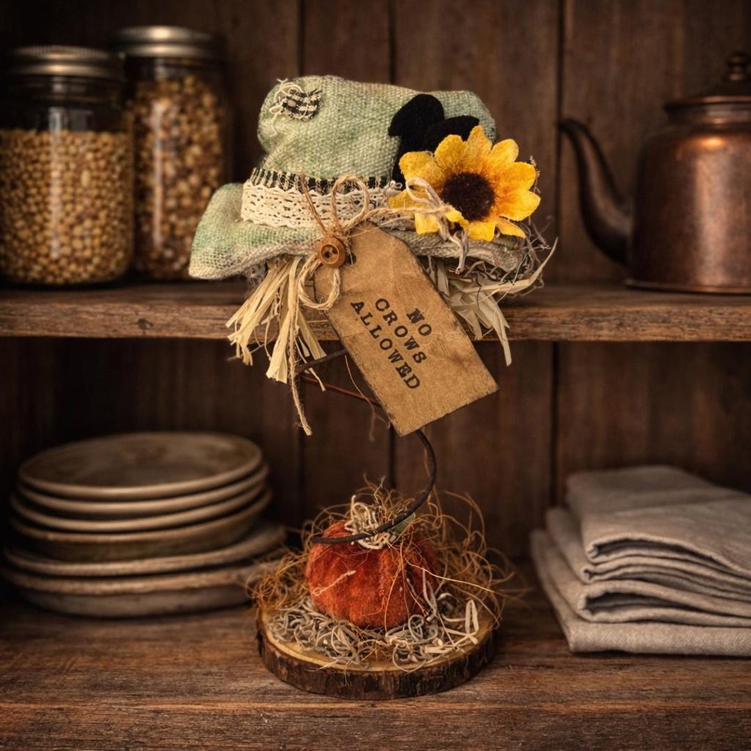 Primitive Fall Scarecrow Hat Decor | Handmade Rustic Autumn Folk Art ...
