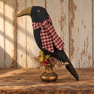 Primitive Crow on Vintage Brass Door Knob | Handmade Folk Art Crow | Rustic Fall Farmhouse Decor