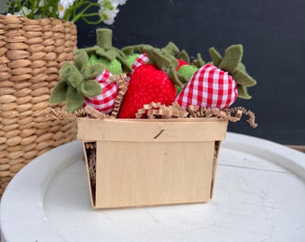 Fabric Strawberries, Berry Crate,  Handmade, Tiered Tray, Bowl Filler, Farmhouse, Kitchen Decor,