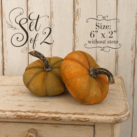 Primitive Handmade Pumpkin Set | Real Pumpkin Stems | Rustic Farmhouse Fall Decor | Autumn Shelf Decor | Set of 2