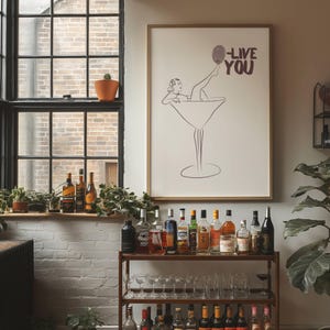 Martini Glass Artwork Trendy Bar Cart Decor Fun Dark Pink Print Cocktail Hour Artwork Extra Dirty Please Olive Martini Wall Art