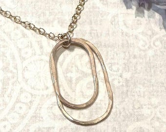 Gold Filled Derby Necklace – Horizontal or Vertical Hammered Oval Pendant, Handcrafted Minimal Jewelry