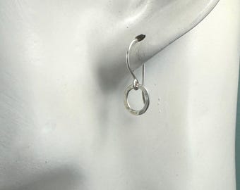 Tiny Circle Earrings, Sterling Silver Hammered Hoops, Dainty Minimal Earrings, Lightweight Everyday Jewelry
