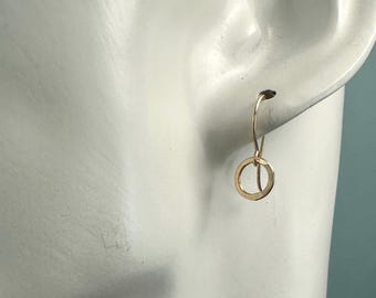 Tiny Circle Earrings, Gold Filled Hammered Hoops, Dainty Minimal Earrings, Lightweight Everyday Jewelry