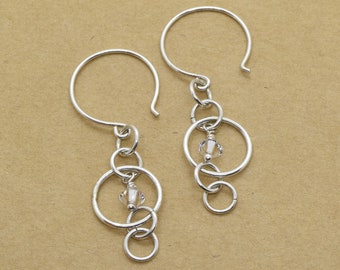 Mystic Silver Earrings, with crystals, sterling silver large and small circles earrings