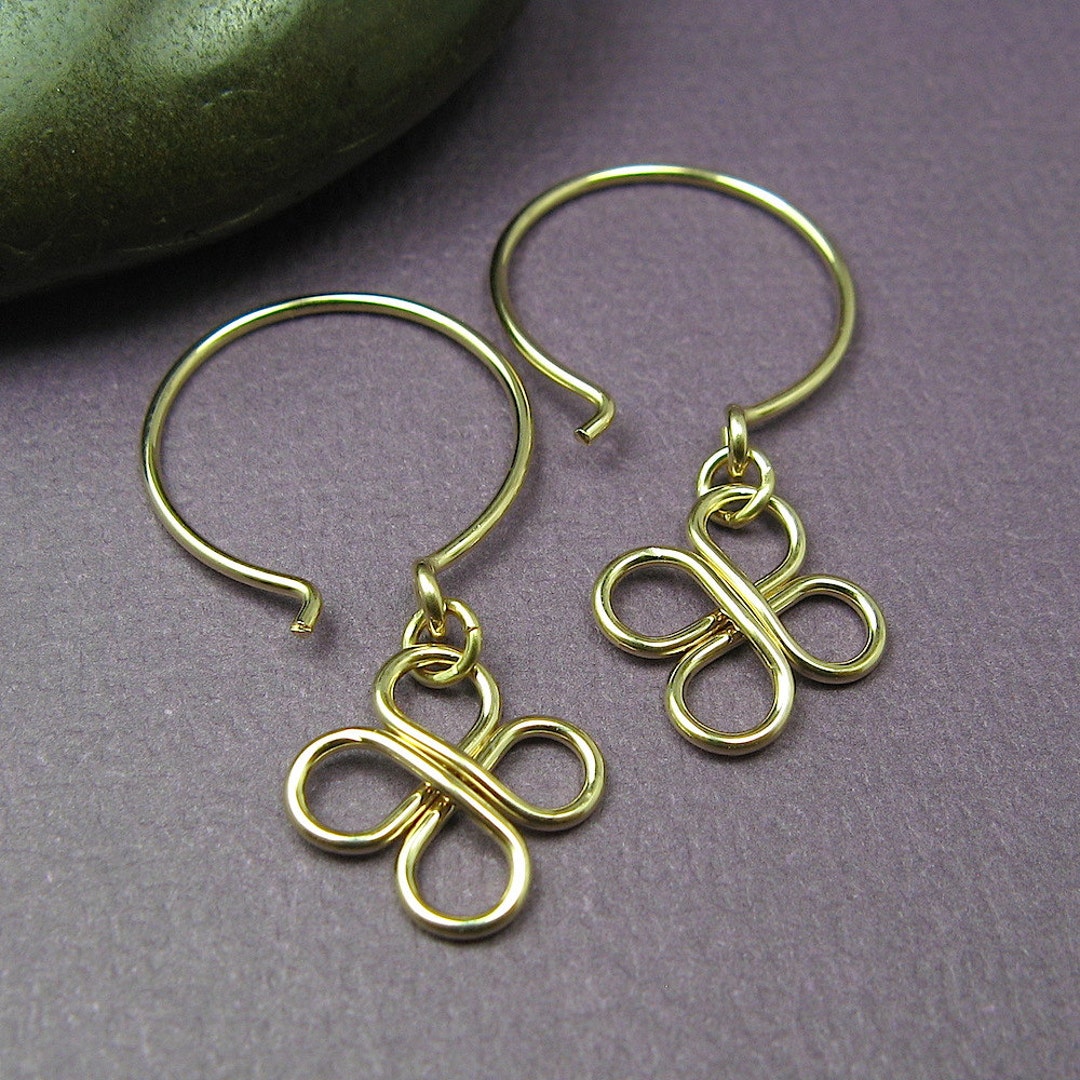 Gold Clover Earrings, Dainty Minimalist Earrings, Gift for Her, Dangle ...