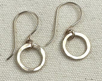 Dainty Circle Earrings, Gold Filled Hammered Earrings, Minimalist Hoops, Lightweight Everyday Jewelry
